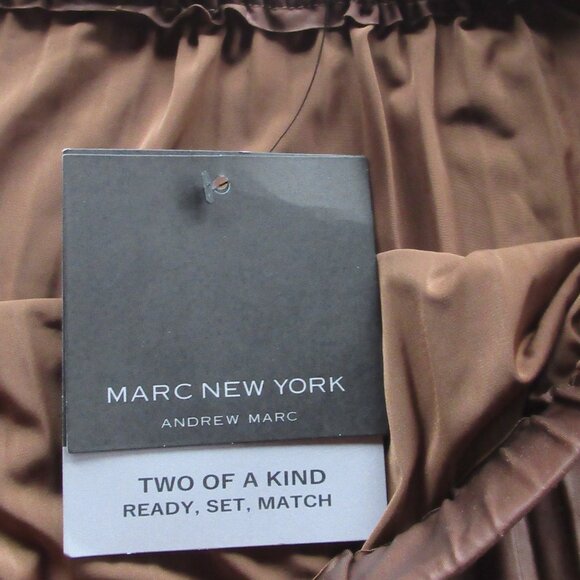 Mark New York Women Skirt Pleated Brown Faux Leather-Look Stretch Long Wide NWT - Picture 4 of 15